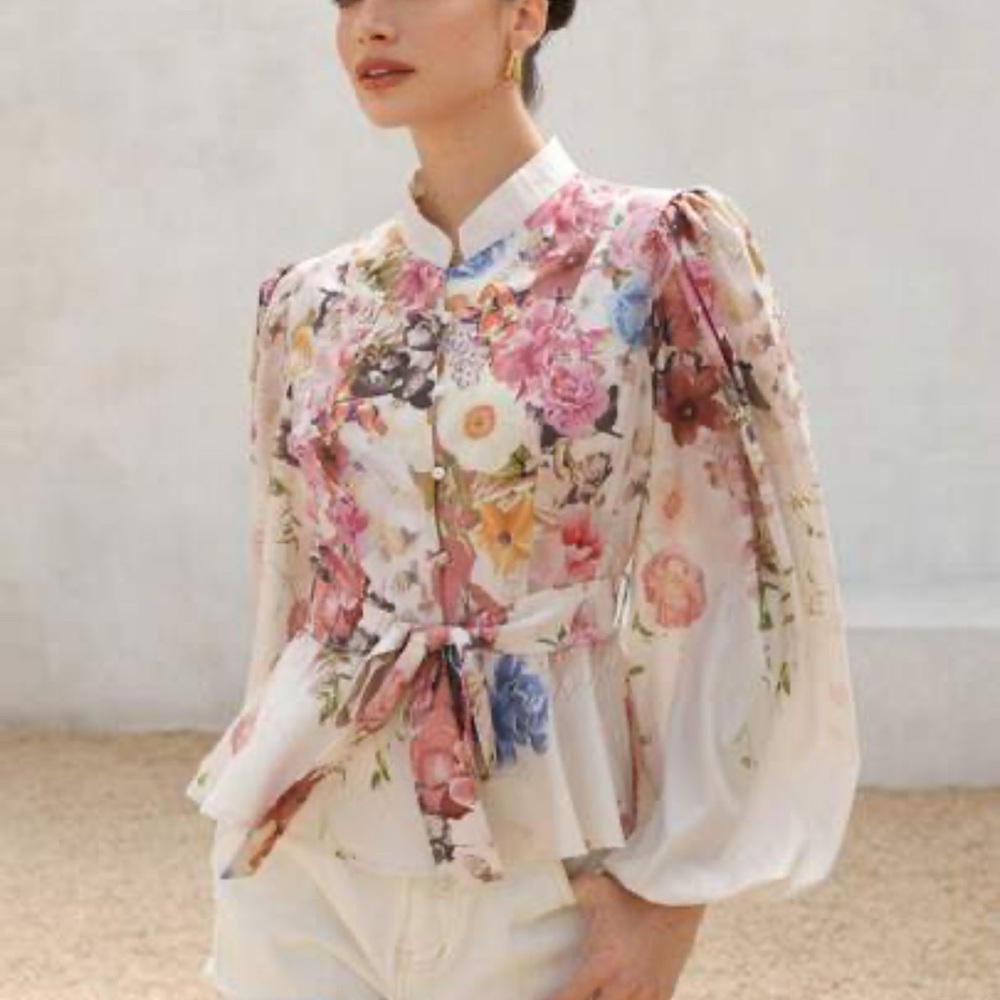 Floral Women's Blouse with Puff Sleeves | Sz S